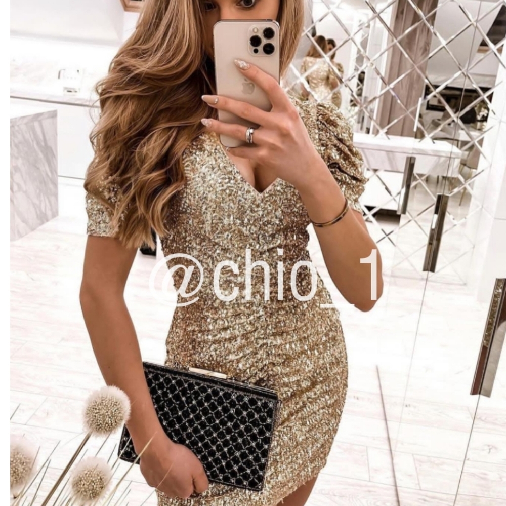 ZARA LIMITED EDITION DRAPED SEQUIN GOLD DRESS